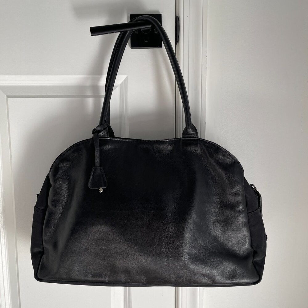 Prada Oversized Boston Black Leather & Nylon Bag Purse